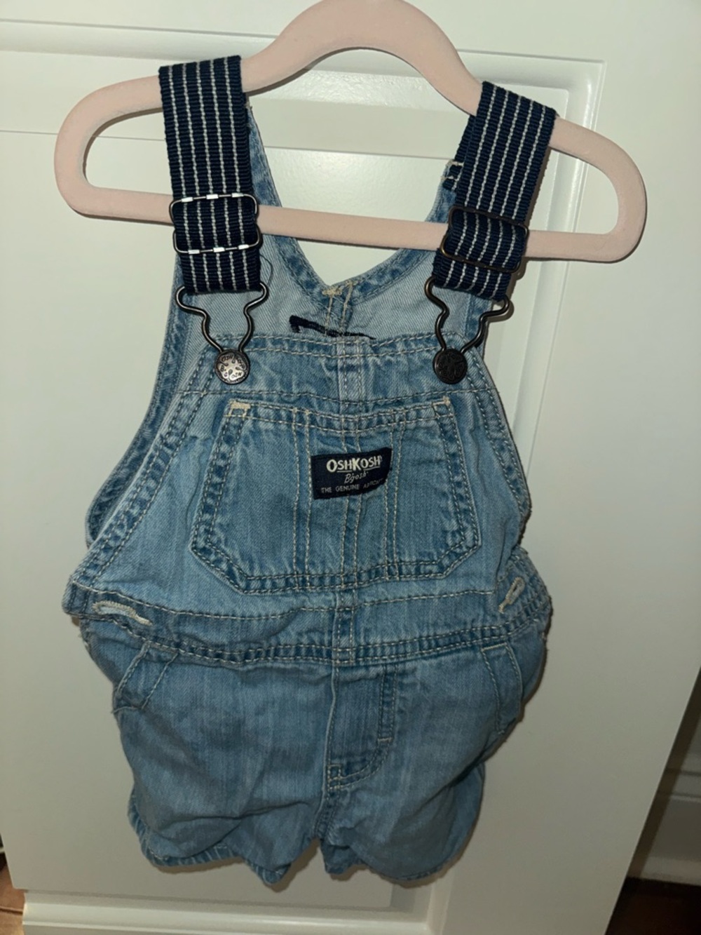OshKosh B'gosh Light Denim Overalls with Navy Striped Straps